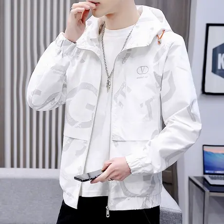 春秋季学生潮牌印花夹克男士韩版连帽秋装外套百搭上衣服潮流休闲商品大图