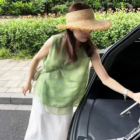 新中式国风女装双层纱衬衫女2025新款爆款夏季轻奢高级感无袖上衣图片