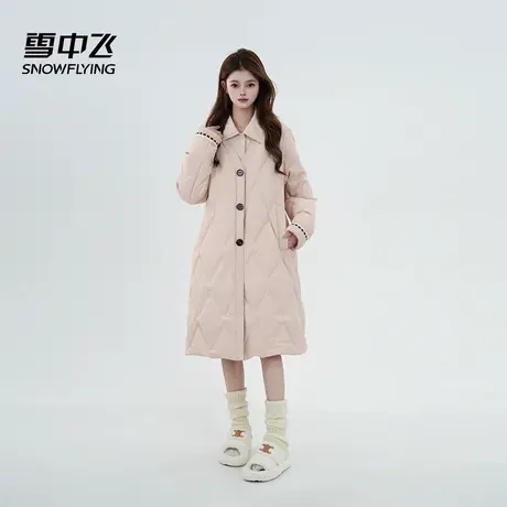 雪中飞反季粉色羽绒服新款简约气质翻领菱格韩系时尚高级感外套潮图片