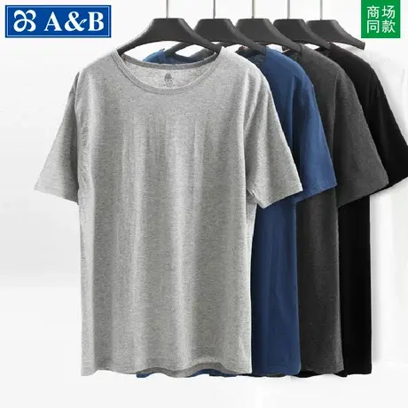 ab男士纯棉汗衫老头衫宽松大码吸汗圆领短袖T恤夏季中老年打底服商品大图