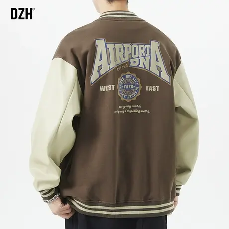 男士拼接棒球服男春秋潮牌外套宽松男装2023年新款上衣毛巾绣夹克商品大图