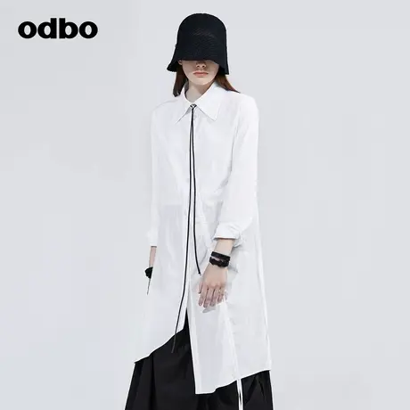 odbo/欧迪比欧原创设计师品牌 白色衬衫女夏新款不对称中长款上衣商品大图
