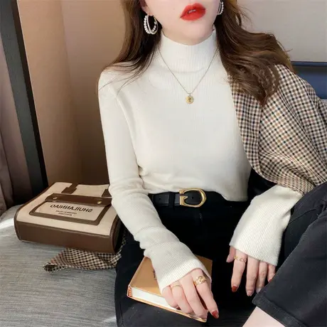 2023年新款秋冬季设计感小众上衣服内搭针织打底衫女士半高领毛衣商品大图