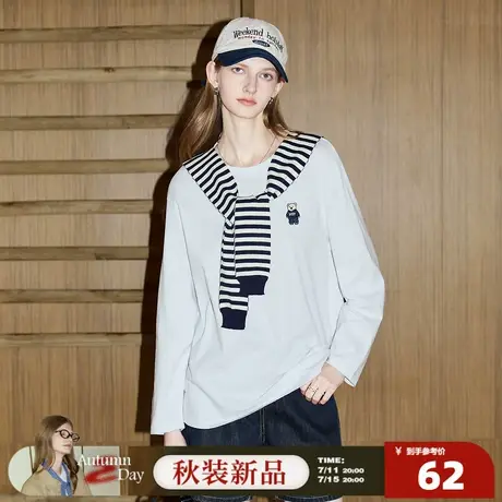 【关晓彤同款】唐狮2026新款春季女圆领小熊长袖T恤韩版t可爱潮wp图片