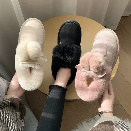 毛球雪地靴女皮毛一体2023年新款时尚厚底棉鞋冬加绒加厚毛边短靴图片