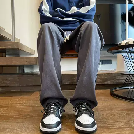 休闲裤男款潮牌灰色直筒裤春秋款宽松百搭运动裤新款垂感阔腿卫裤商品大图