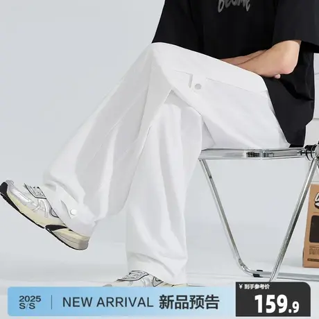 唐狮2025夏季新款男士休闲长裤白色显瘦抽绳薄款阔腿裤宽松百搭潮商品大图