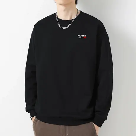 380g重磅纯棉卫衣男2023秋季新款摇粒绒圆领无帽上衣黑色长袖t恤商品大图