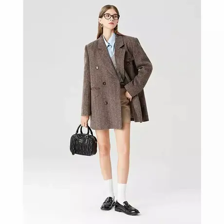 爵莱菲大码羊毛西装外套女气质英伦风2025秋冬新款宽松版小西服图片