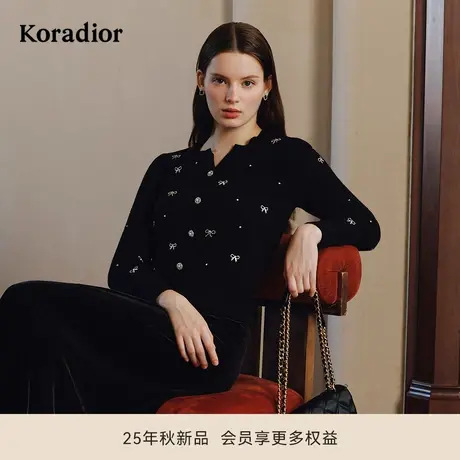 珂莱蒂尔2025年秋新款100绵羊毛【星光针织】毛衫蝴蝶结刺绣女图片
