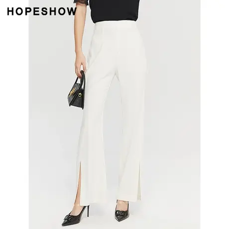 红袖夏季2022新款女装 纯色高腰压褶开叉微喇长裤89222171207图片