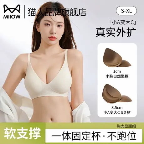 猫人外扩内衣女小胸显大漫画胸平胸专用一体式固定杯软支撑文胸罩商品大图