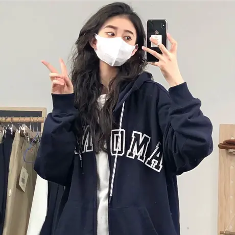 hiphop潮牌连帽开衫卫衣女春秋季宽松韩版休闲百搭上衣薄款外套商品大图