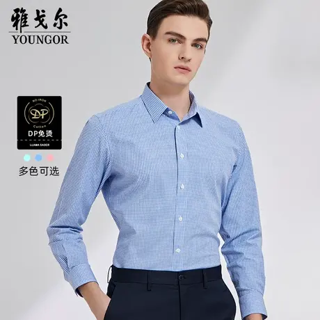 雅戈尔奥莱 男装抗菌衬衫格纹DP免烫秋季纯棉商务休闲长袖衬衫商品大图
