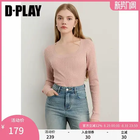 DPLAY2025年秋季新款粉色针织衫女修身气质长袖上衣烫钻打底衫图片