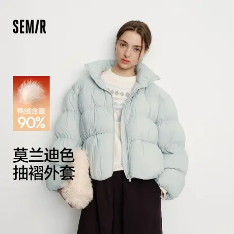 森马羽绒服女冬季90绒子oversize肌理立领2025新款慵懒温柔面包服商品大图