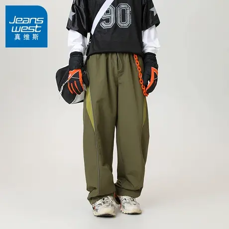 N5真维斯男士休闲裤2025新款秋季潮流宽松撞色拼接运动裤男款裤子商品大图