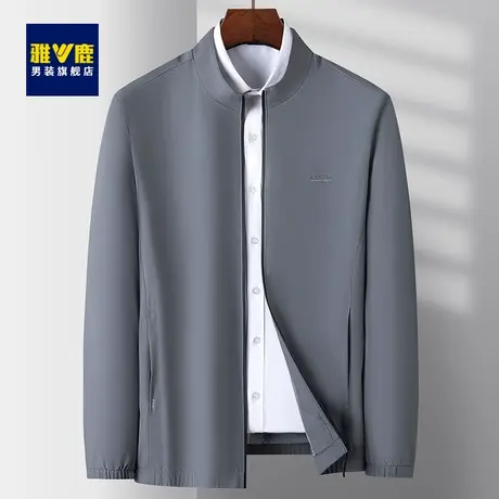 雅鹿男士经典纯色春秋季新款夹克中老年男装爸爸春装商务休闲外套商品大图