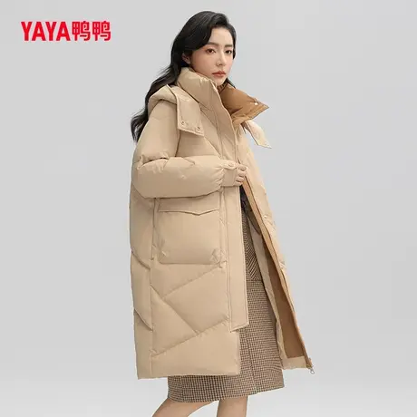 【双十一预售】鸭鸭羽绒服女款2023年新品撞色长款连帽韩版外套W商品大图