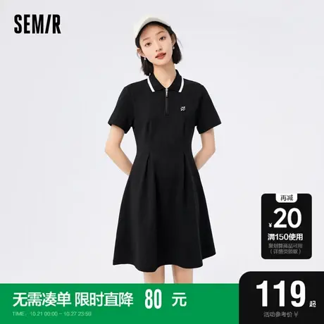 [商场同款]森马连衣裙女polo领满印2023夏季新款修身收腰短裙图片