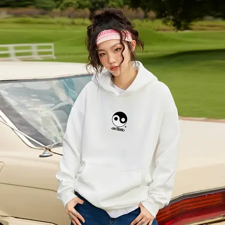 Nuthink潮流简约带帽卫衣男420g重磅宽松加绒情侣大码冬季外套潮商品大图