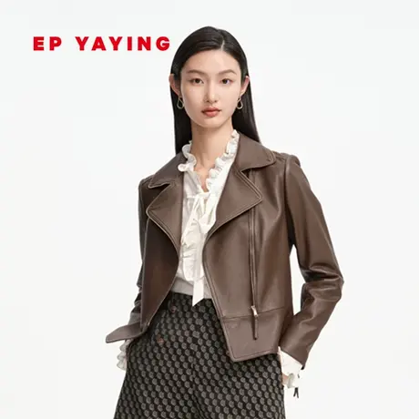 EP YAYING雅莹女装 绵羊皮收腰短款机车皮衣 商场同款P103A图片