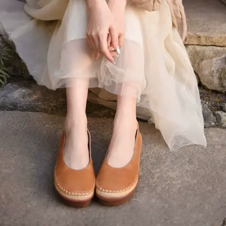 Artmu阿木原创复古手工鞋真皮浅口单鞋松糕鞋女厚底2023春季新款图片