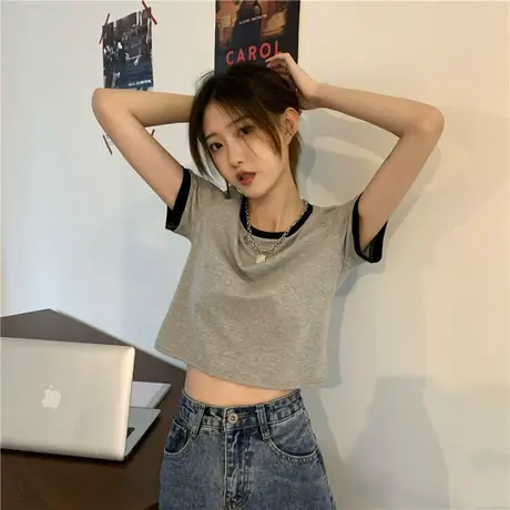 别致上正肩衣女ins潮夏季2023年新款百搭短款短袖t恤女小众设计感图片