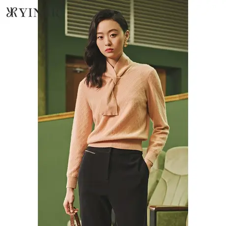 YINER音儿女装冬季新款围巾领羊绒混纺针织衫图片