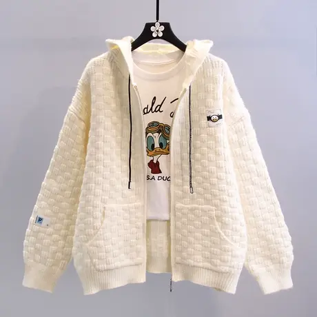 拉链连帽毛衣外套女秋冬2023新款韩版宽松慵懒风休闲洋气针织开衫图片