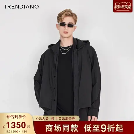 TRENDIANO官方2023新款春季解构设计宽松连帽风衣外套男潮图片