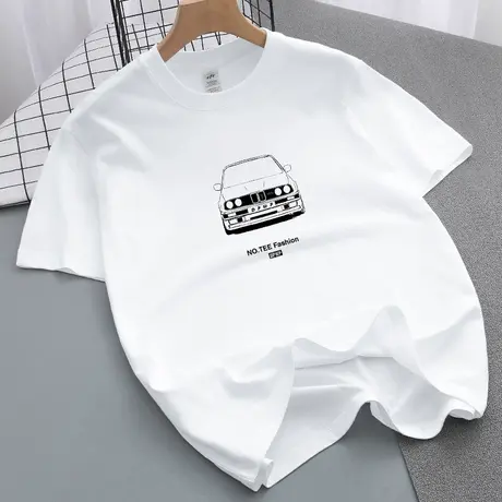 重磅纯棉短袖t恤男装2024新款美式潮流夏季半袖白色全棉圆领体恤商品大图