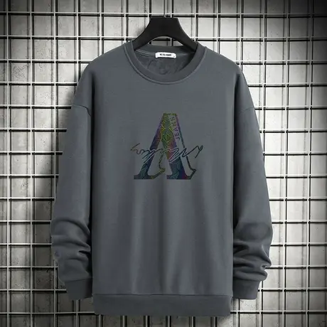 男士卫衣2024秋季新款宽松潮流百搭加绒加厚无帽套头圆领长袖t恤商品大图