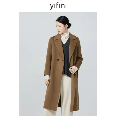 Yifini/易菲美拉德毛呢外套女冬新款中长款羊毛双面呢大衣商品大图