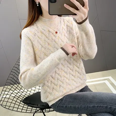 半高领毛衣宽松套头打底衫女秋冬2023年新款内搭爆款洋气针织衫女图片