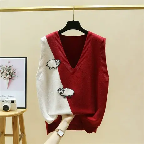 拼色计感马甲背心2024年早春新款外搭上衣无袖V领针织毛衣马夹女商品大图