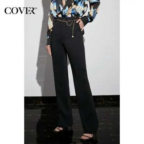 COVER2023春季弹力针织休闲裤黑色微喇裤商品大图