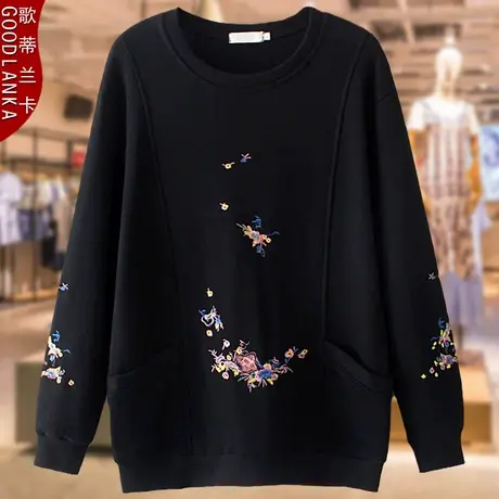 中老年50岁胖妈妈卫衣2025新款秋装纯棉刺绣上衣加肥加大码外套女商品大图