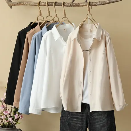 韩版复古叠穿宽松灯芯绒白衬衫女春秋设计感内搭打底上衣磨毛衬衣商品大图