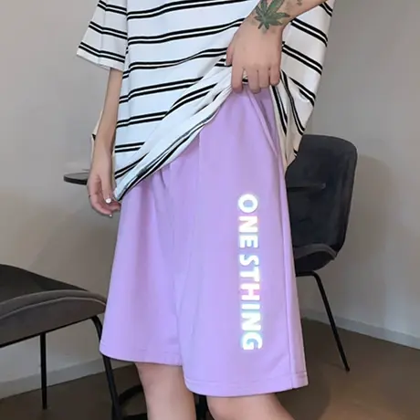 运动短裤女夏薄款2020宽松高腰休闲直筒港味显瘦五分中裤阔腿裤子图片