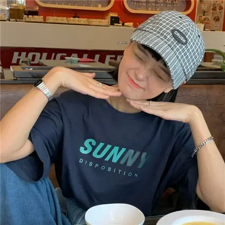 cec超火原宿风ulzzang韩版字母短袖T恤ins潮宽松学院风纯棉上衣女图片