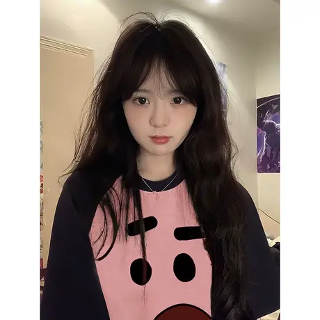 新款粉色插肩短袖胖mm闺蜜装纯棉宽松大码显瘦t恤女夏美式上衣ins商品大图