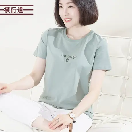 圆领玫瑰绣花宽松短袖2025新夏装休闲简约大码刺绣纯色T恤女衣衫商品大图