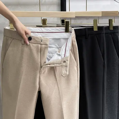 男裤子加厚毛呢子九分裤商务秋冬季修身小脚直筒休闲高档男士西裤商品大图