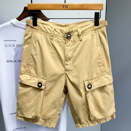 春夏新款纯棉男士休闲短裤男潮牌五分裤子男多口袋工装中裤男马裤商品大图