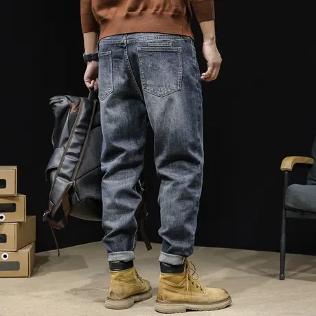 弹力牛仔裤男春秋款潮牌宽松小脚大码裤子男士春季2024新款长裤商品大图