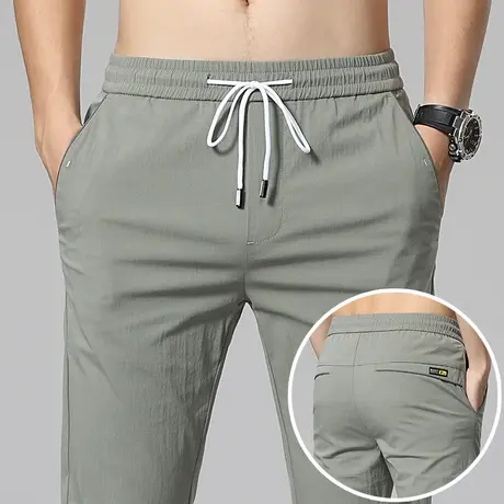 男裤夏季超薄款弹力速干裤男冰丝长裤潮流男士休闲裤直筒宽松上班商品大图