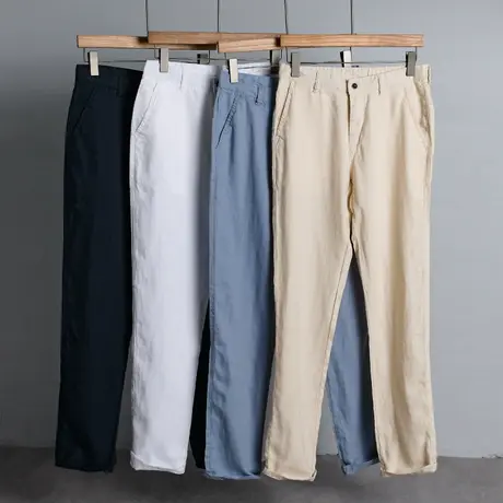 亚麻裤男宽松男士商务休闲裤夏季小脚白色男裤夏裤麻裤子长裤薄款图片