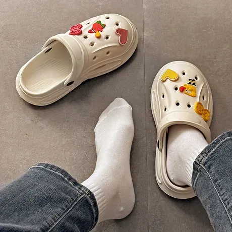 洞洞鞋女夏新款ins潮软底包头拖外穿防滑时尚厚底踩屎感沙滩凉拖商品大图