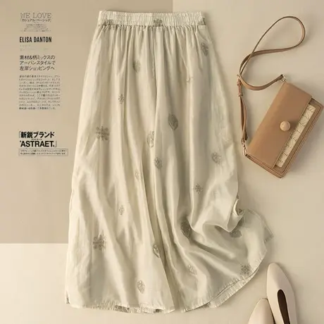 享永子刺绣天丝阔腿裤文艺复古宽松显瘦高腰垂感女裤2023春夏新款图片